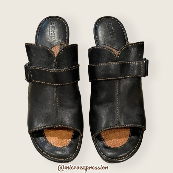 Born Black Real Leather Platform Mules Clogs Buckle Everyday Fashion Cute Heels - Picture 3 of 10